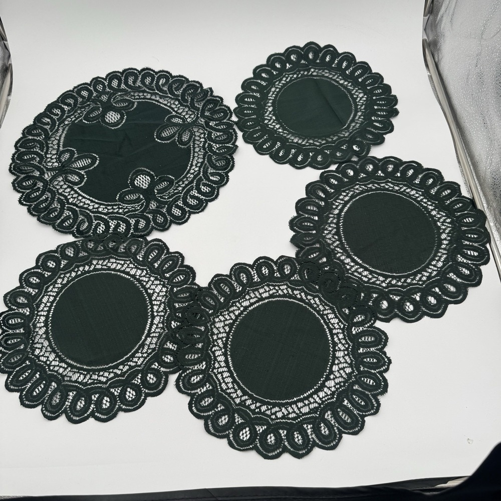 Vintage Green Lace Doilies Set Of 5 Crochet Placemats Cottagecore Decor